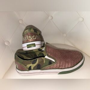 Kitson Ladies Camo and Bronze Slip-On Sneakers Size 6
